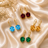 8mm Cushion Cut Gemstone Dangle Earrings in 10K Gold