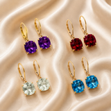 8mm Cushion Cut Gemstone Dangle Earrings in 10K Gold