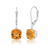 8mm Cushion Cut Gemstone Dangle Earrings in 10K Gold