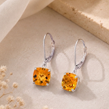 8mm Cushion Cut Gemstone Dangle Earrings in 10K Gold