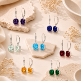 8mm Cushion Cut Gemstone Dangle Earrings in 10K Gold