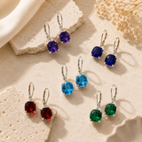8mm Cushion Cut Gemstone Dangle Earrings in 10K Gold