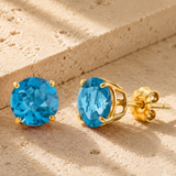 6mm Round Cut Gemstone Stud Earrings in 10K Gold