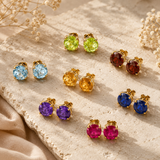 6mm Round Cut Gemstone Stud Earrings in 10K Gold