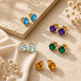 6mm Round Cut Gemstone Stud Earrings in 10K Gold