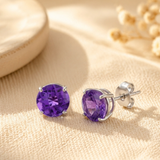 6mm Round Cut Gemstone Stud Earrings in 10K Gold