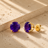 6mm Round Cut Gemstone Stud Earrings in 10K Gold