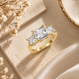 4.5 Carat Three Stone Princess Cut Cubic Zirconia Ring in 10K Gold