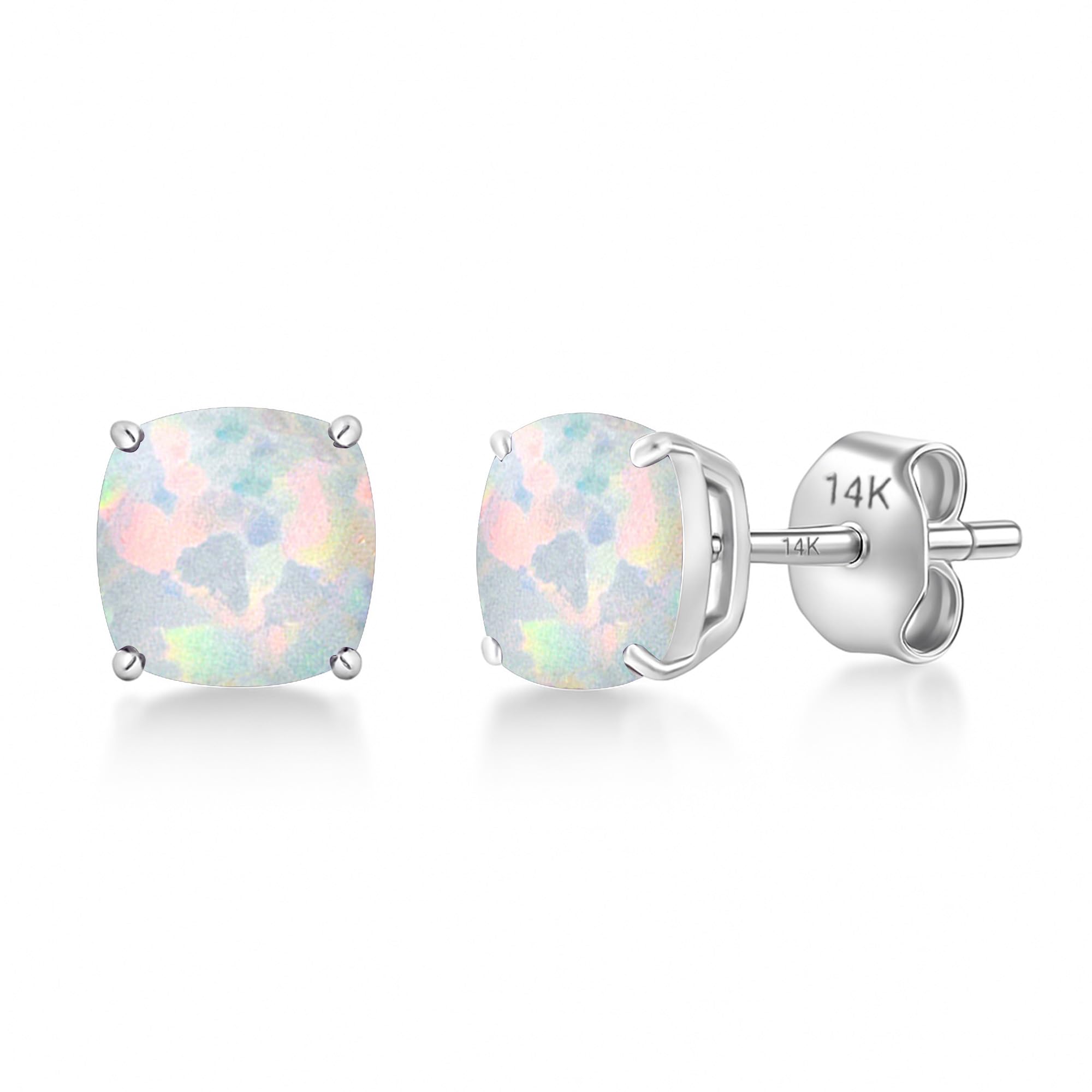 Cushion-Cut Solitaire Gemstone Studs in 14k Gold