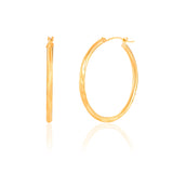 Satin Finish Diamond-Cut Round Hoop Earrings  in 14k Gold