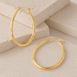 Satin Finish Diamond-Cut Round Hoop Earrings  in 14k Gold