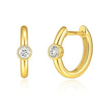 Small 10K Gold Diamond Huggie Hoop Earrings for Women | Bezel-Set Lab Grown Diamond Hoops 15.5MM Long | Hypoallergenic Solid 10kt Gold Huggie Earrings for Women by MAX + STONE