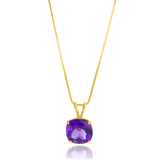 14K Gold 8mm Cushion Cut Birthstone Pendant Necklace