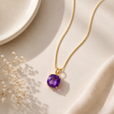 14K Gold 8mm Cushion Cut Birthstone Pendant Necklace