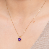 14K Gold 8mm Cushion Cut Birthstone Pendant Necklace