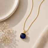 14K Gold 8mm Cushion Cut Birthstone Pendant Necklace