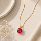 14K Gold 8mm Cushion Cut Birthstone Pendant Necklace