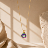 14K Gold 8mm Cushion Cut Birthstone Pendant Necklace