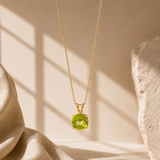 14K Gold 8mm Cushion Cut Birthstone Pendant Necklace
