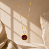 14K Gold 8mm Cushion Cut Birthstone Pendant Necklace