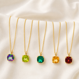 14K Gold 8mm Cushion Cut Birthstone Pendant Necklace