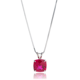 8mm Cushion Cut Birthstone Pendant Necklace in 925 Silver