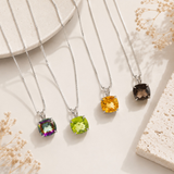 8mm Cushion Cut Birthstone Pendant Necklace in 925 Silver