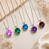 8mm Cushion Cut Birthstone Pendant Necklace in 925 Silver