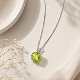 8mm Cushion Cut Birthstone Pendant Necklace in 925 Silver