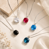8mm Cushion Cut Birthstone Pendant Necklace in 925 Silver