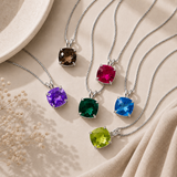 14K Gold 8mm Cushion Cut Birthstone Pendant Necklace