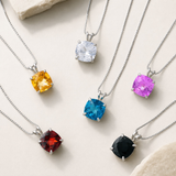 14K Gold 8mm Cushion Cut Birthstone Pendant Necklace