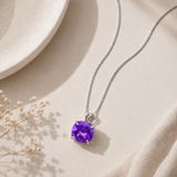 14K Gold 8mm Cushion Cut Birthstone Pendant Necklace