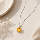 14K Gold 8mm Cushion Cut Birthstone Pendant Necklace