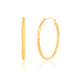 Oval Sectioned Diamond Cut and Satin Finish Hoops in 14K Gold