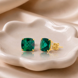 14K Gold 8mm Cushion Cut Gemstone Stud Earrings