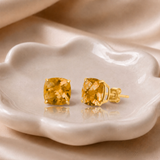 14K Gold 8mm Cushion Cut Gemstone Stud Earrings