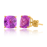 14K Gold 8mm Cushion Cut Gemstone Stud Earrings