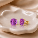 14K Gold 8mm Cushion Cut Gemstone Stud Earrings