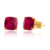 14K Gold 8mm Cushion Cut Gemstone Stud Earrings