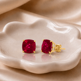 14K Gold 8mm Cushion Cut Gemstone Stud Earrings