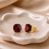 14K Gold 8mm Cushion Cut Gemstone Stud Earrings