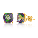 14K Gold 8mm Cushion Cut Gemstone Stud Earrings