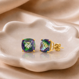 14K Gold 8mm Cushion Cut Gemstone Stud Earrings