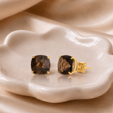 14K Gold 8mm Cushion Cut Gemstone Stud Earrings