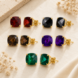 14K Gold 8mm Cushion Cut Gemstone Stud Earrings