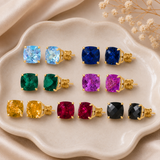 14K Gold 8mm Cushion Cut Gemstone Stud Earrings
