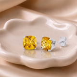 14K Gold 8mm Cushion Cut Gemstone Stud Earrings