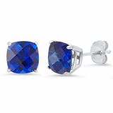 6mm Cushion Cut Gemstone Earrings in 925 Silver