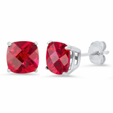 14K Gold 8mm Cushion Cut Gemstone Stud Earrings